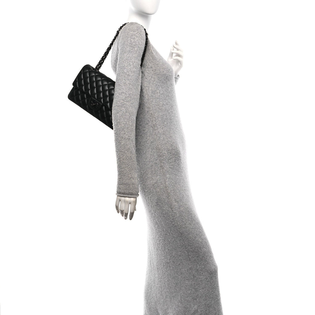 Lambskin Quilted Medium Double Flap So Black