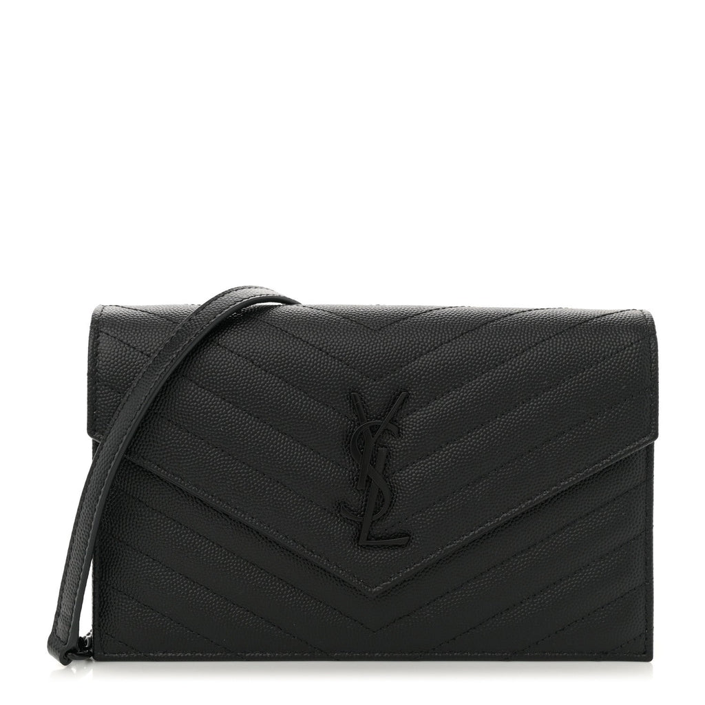 Grain De Poudre Matelasse Chevron Monogram Monochrome Envelope Chain Wallet Black