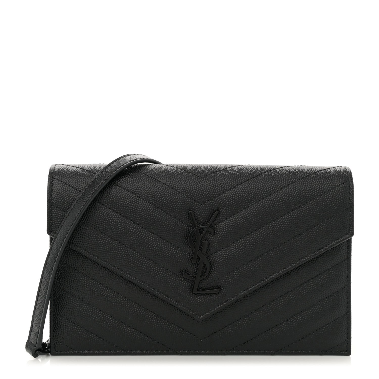 Grain De Poudre Matelasse Chevron Monogram Monochrome Envelope Chain Wallet Black
