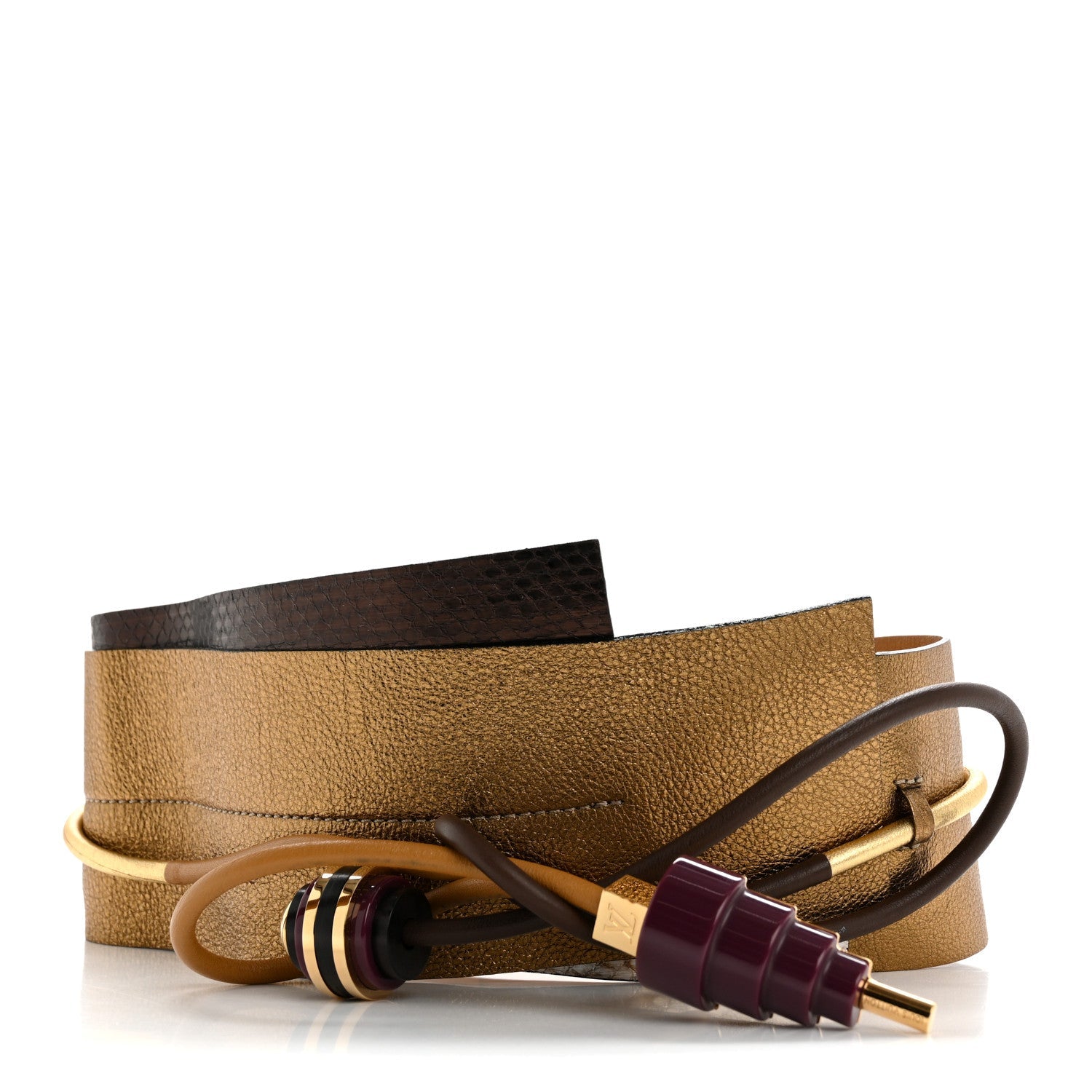 Grained Calfskin Watersnake Wide Obi Tie Belt Multicolor