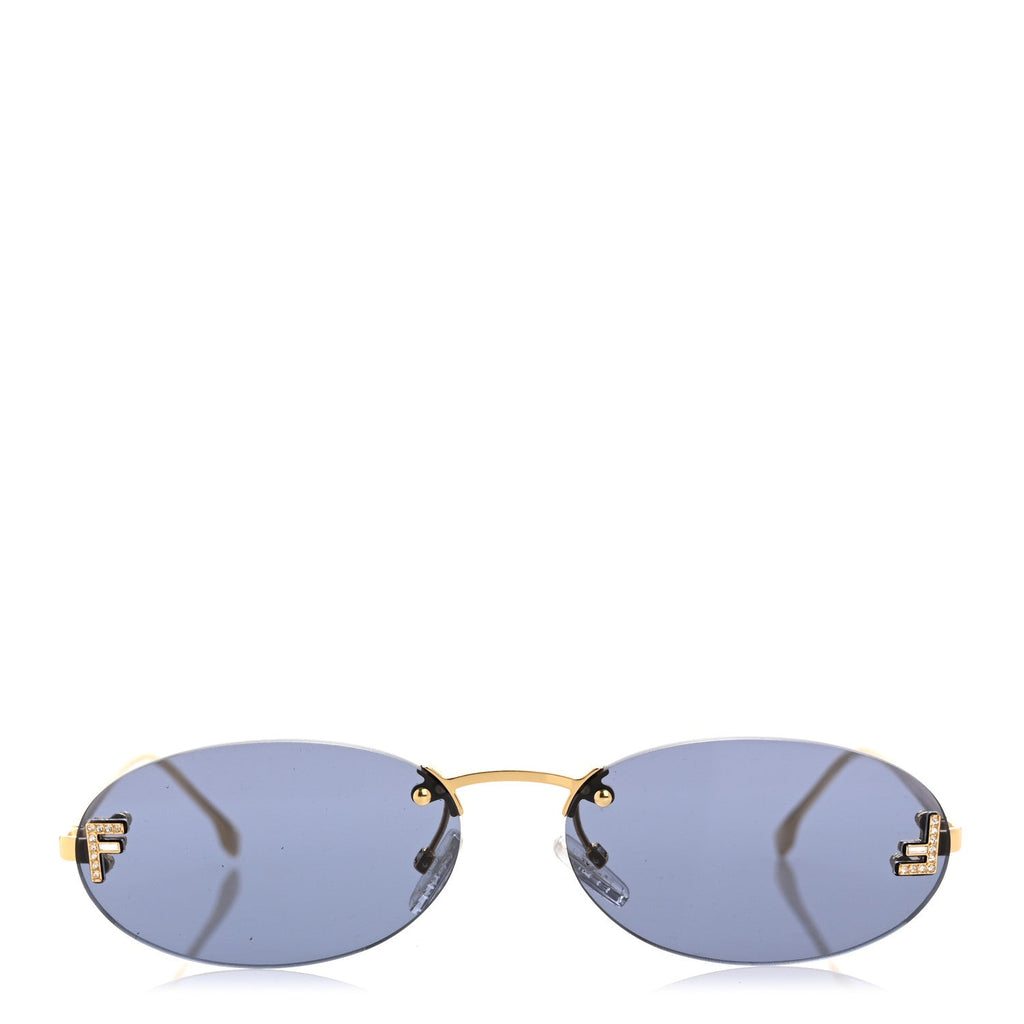 Metal Crystal Fendi First Fashion Show Oval Sunglasses FE4075US Gold Blue