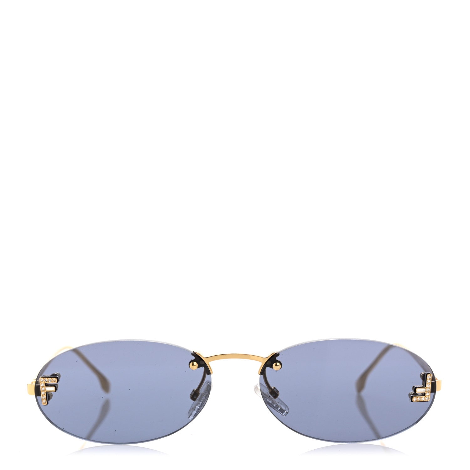 Metal Crystal Fendi First Fashion Show Oval Sunglasses FE4075US Gold Blue