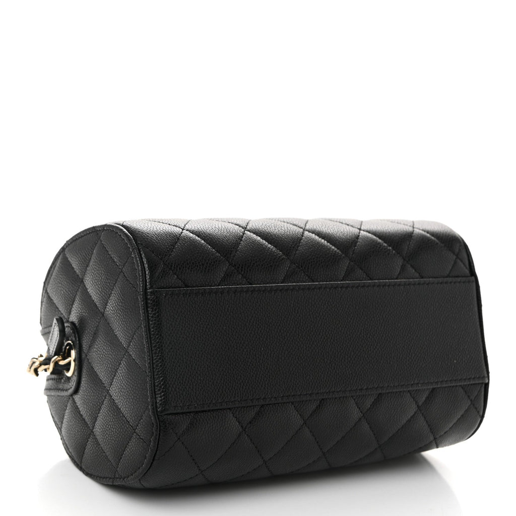 Caviar Quilted Barrel Clutch With Chain Black