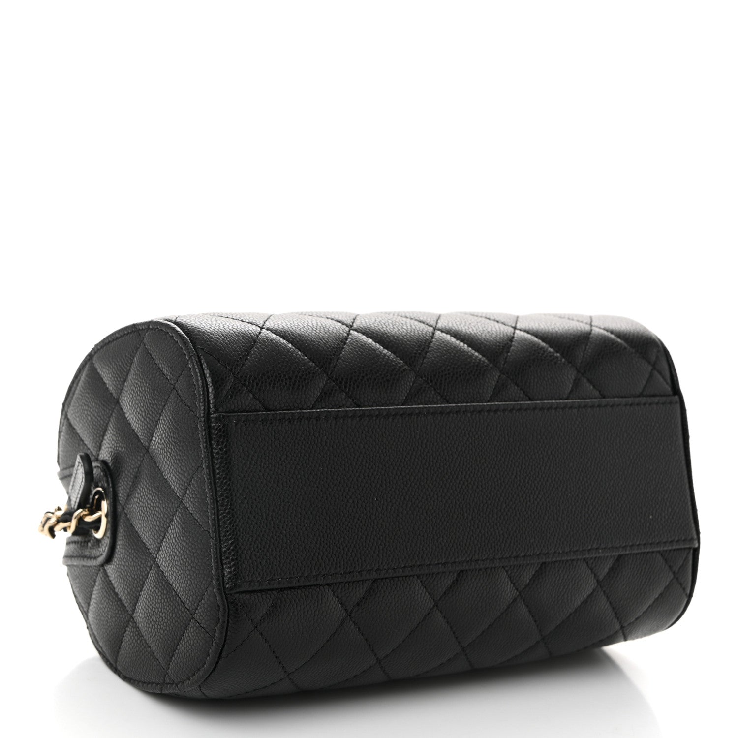 Caviar Quilted Barrel Clutch With Chain Black