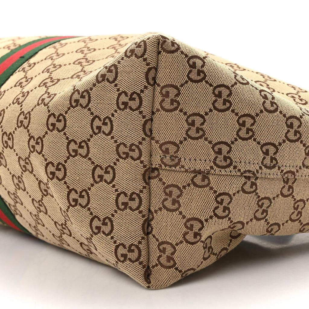 GG Supreme Monogram Web Large Giglio Tote Bag Beige Dark Brown