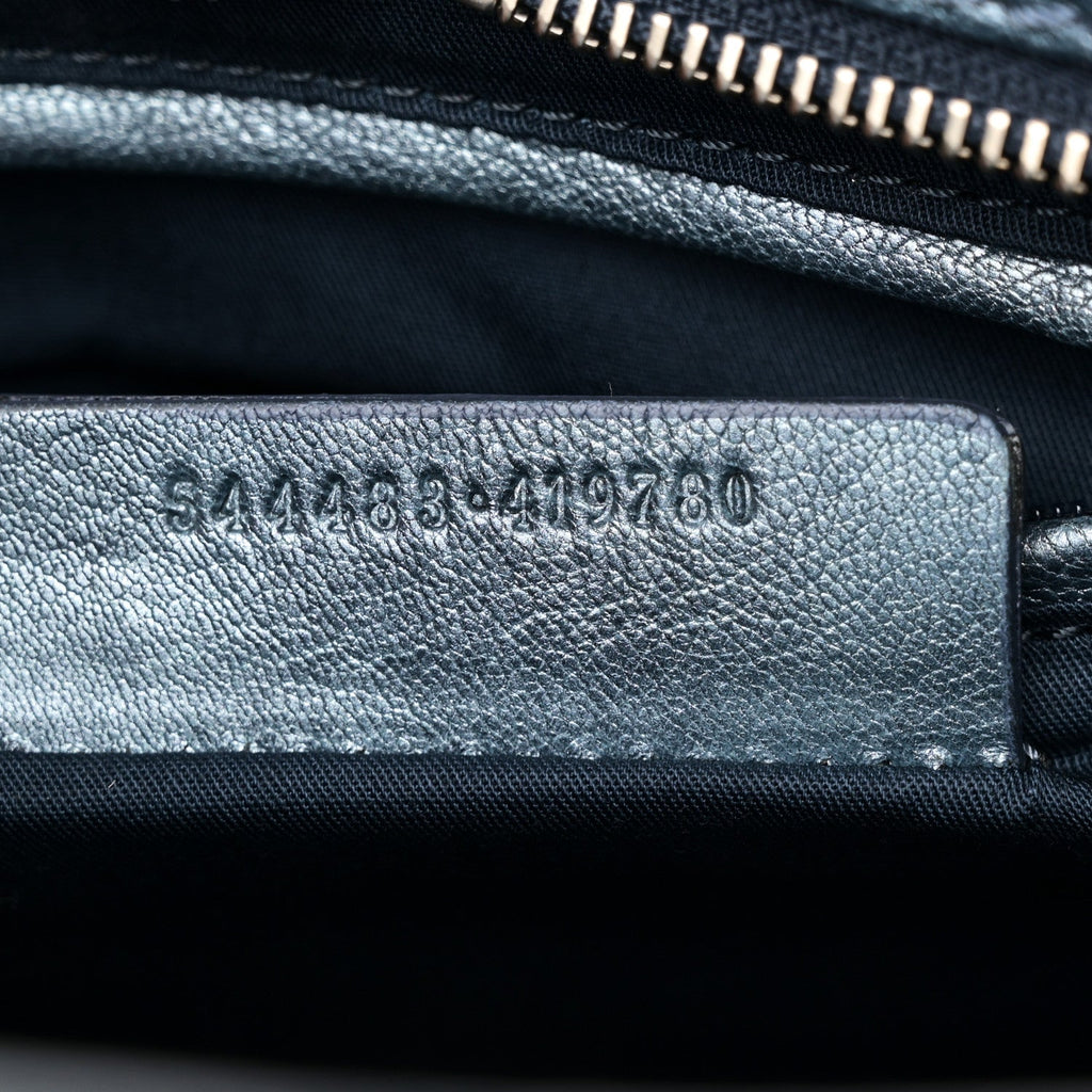 Denim Floral Embroidered Small Skull Padlock Zip Around Tote Blue Multicolor