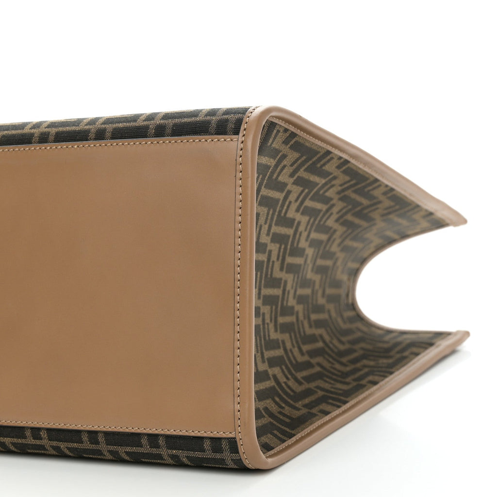 Fabric Jacquard FF 1974 Logo Large Fendi Sunshine Shopper Tote Tobacco Moro Sand