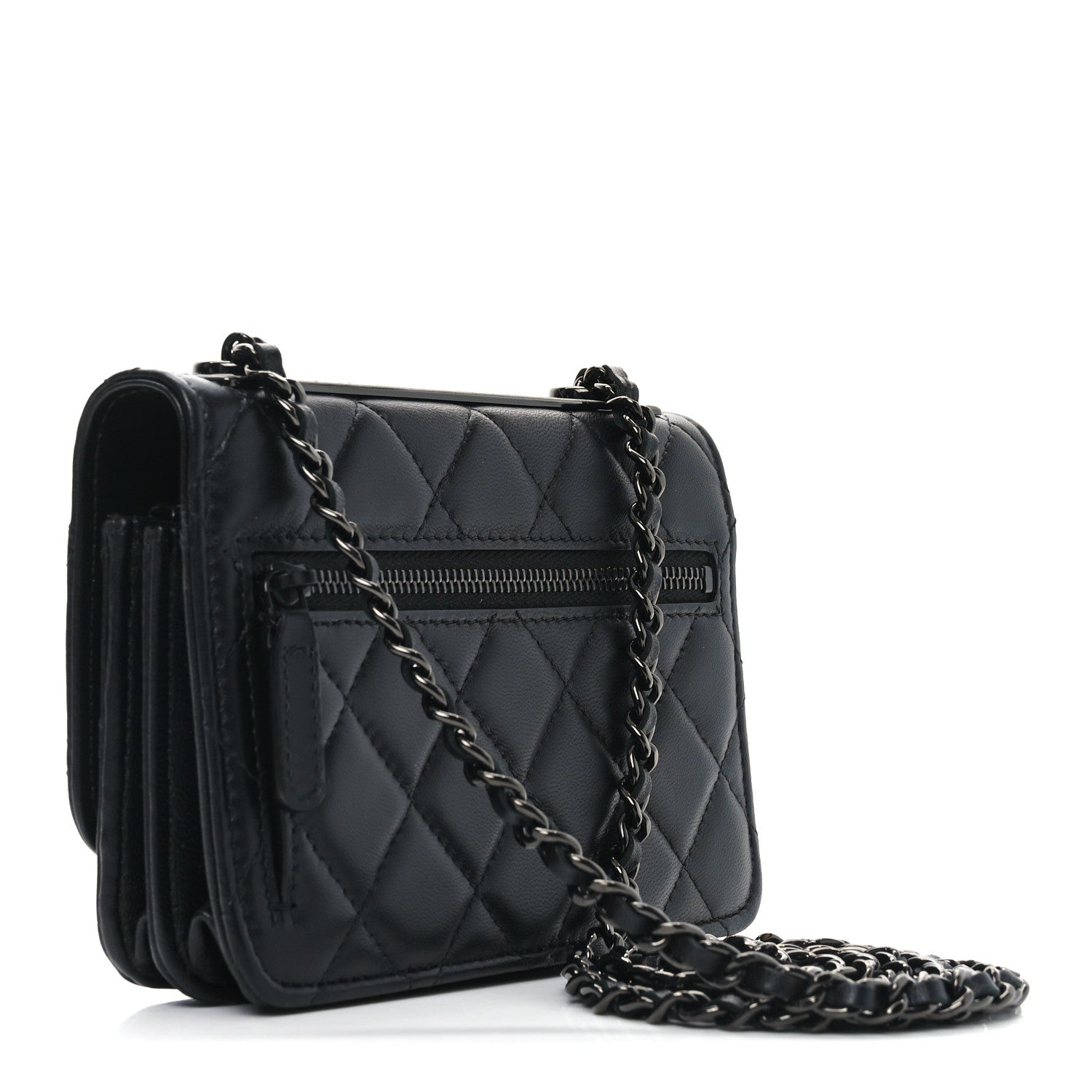 Lambskin Quilted Mini Trendy CC Wallet On Chain WOC So Black