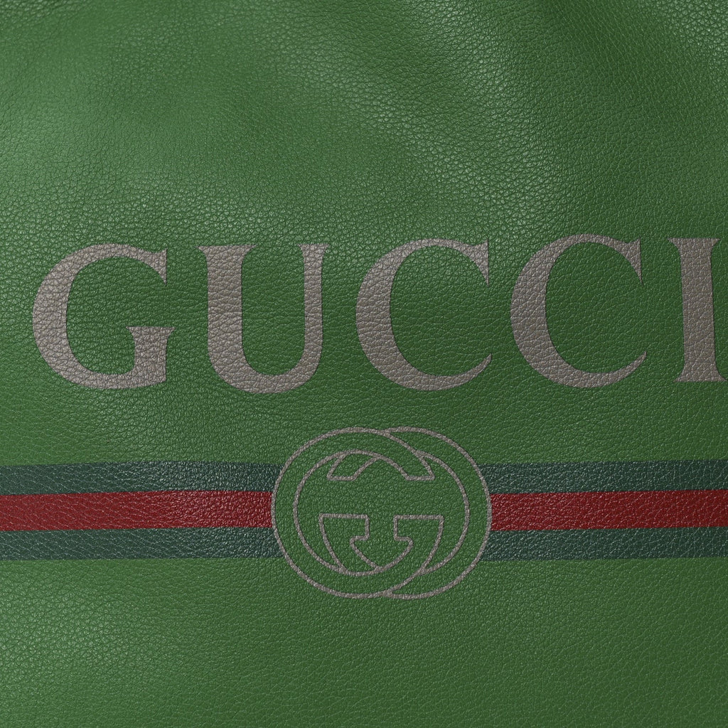 Grained Calfskin Logo Drawstring Backpack Green