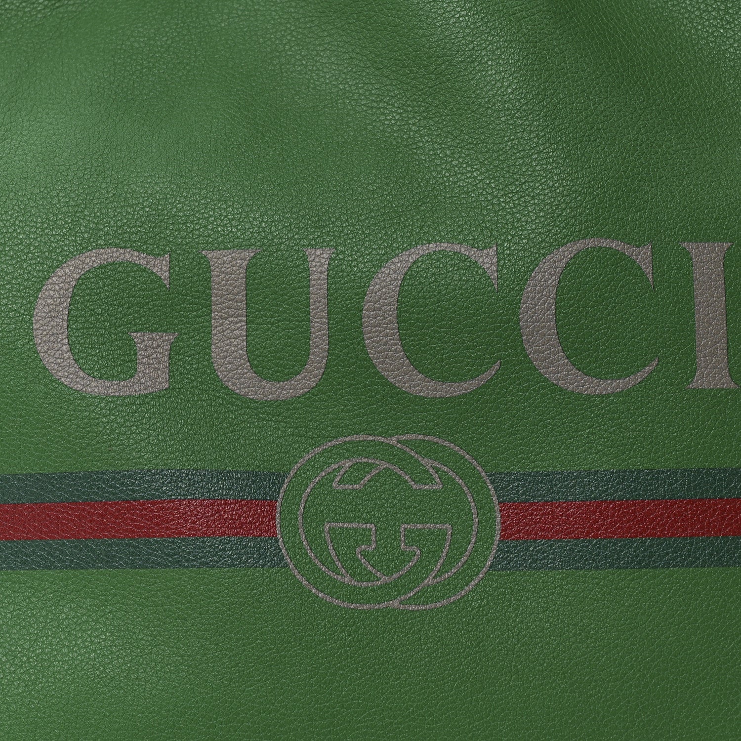 Grained Calfskin Logo Drawstring Backpack Green