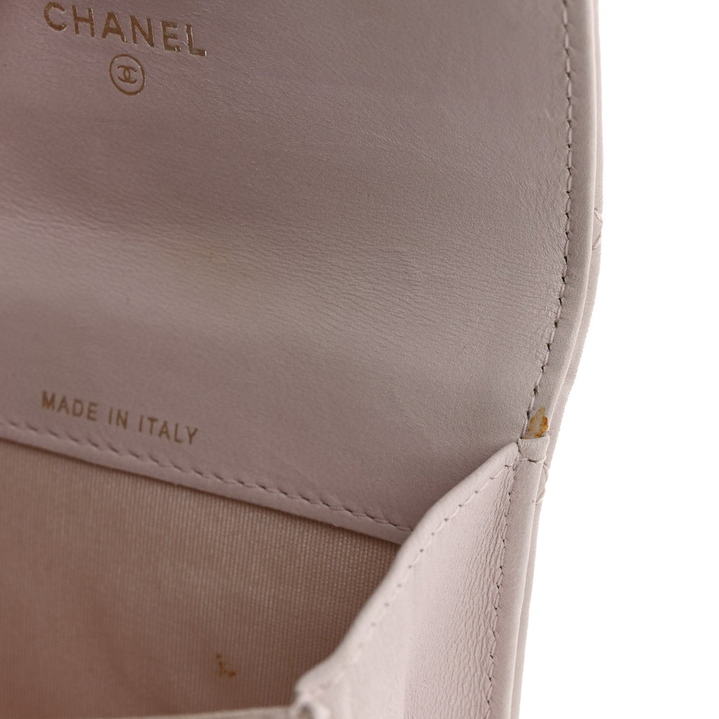 Lambskin Quilted Flap Card Holder Light Pink