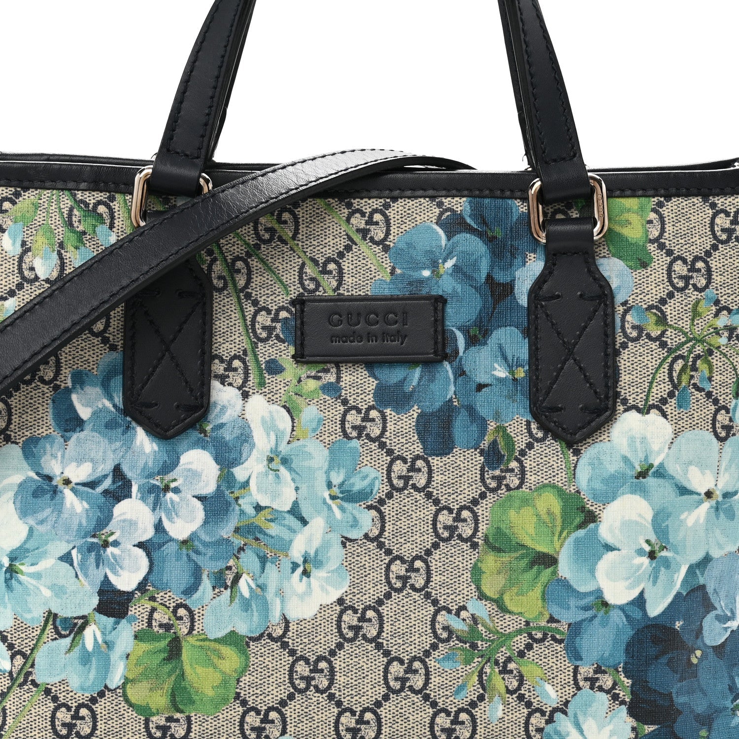 GG Supreme Monogram Blooms Small Zippered Tote Blue