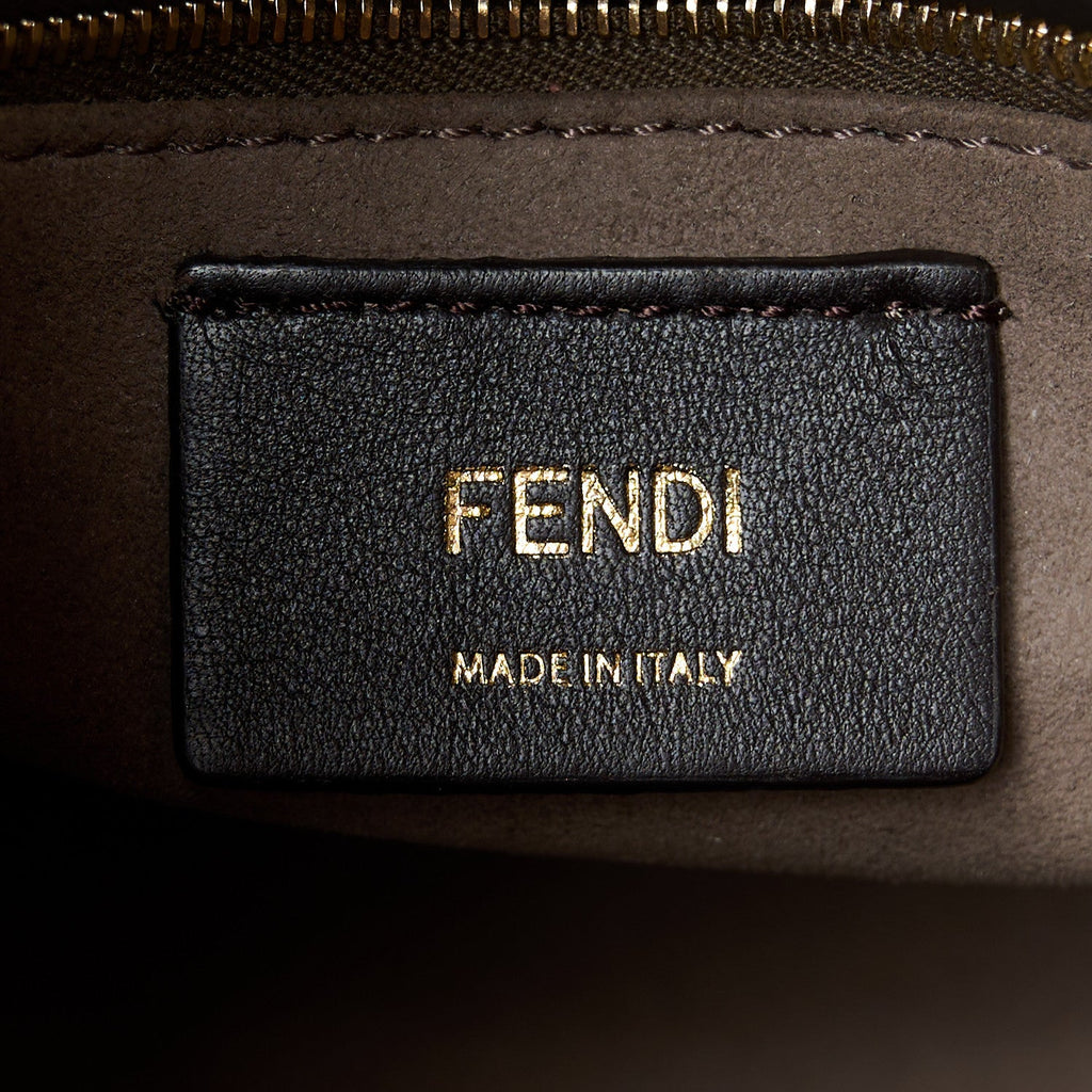 Glazed Fabric Vitello Century Plexiglass FF 1974 Stamp Patch Small Runaway Shopper Tote Mogano Panna Nocciola