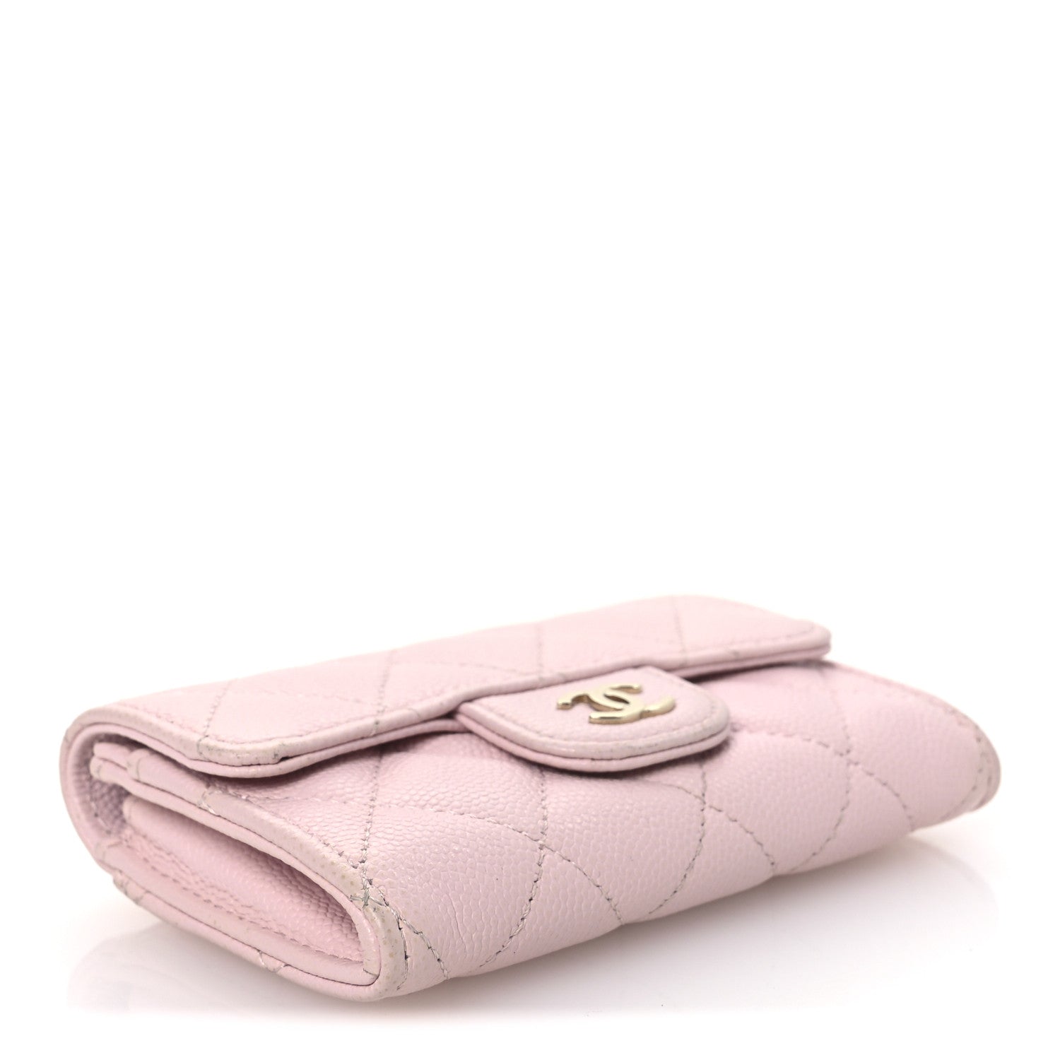 Caviar Quilted Flap Card Holder Wallet Light Pink