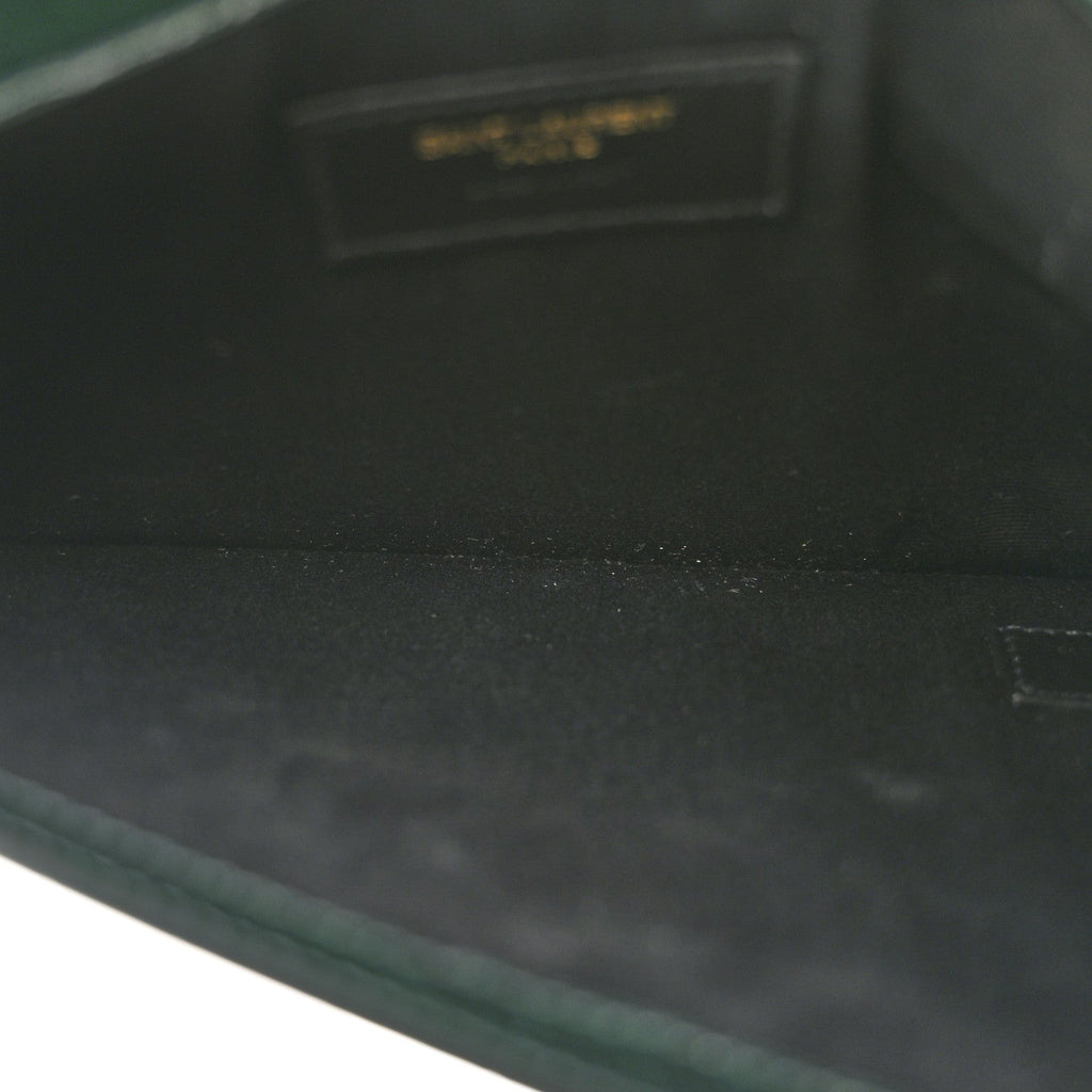 Calfskin Crocodile Embossed Uptown Monogram Clutch Dark Green