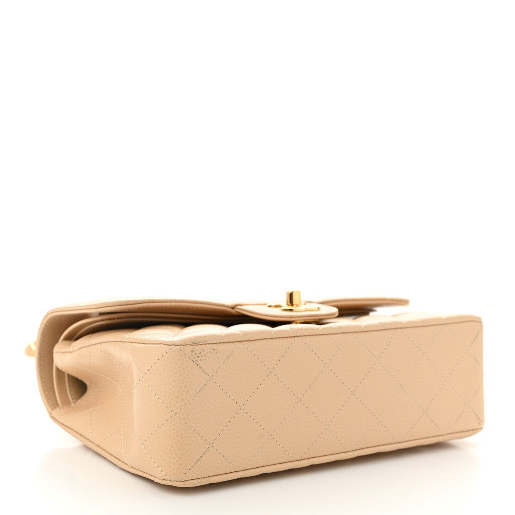 Caviar Quilted Small Double Flap Beige