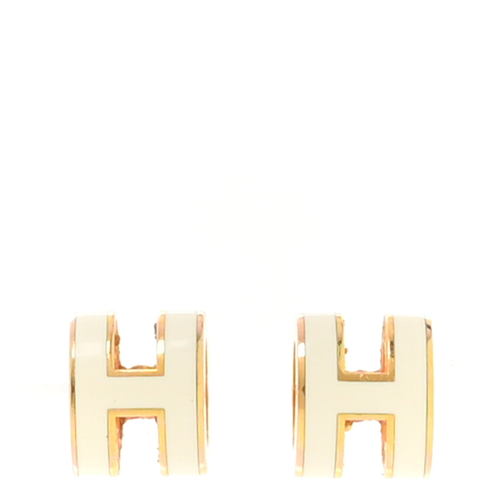 Gold Lacquered Mini Pop H Earrings White