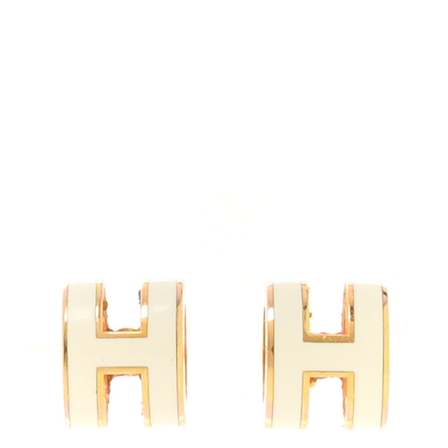 Gold Lacquered Mini Pop H Earrings White