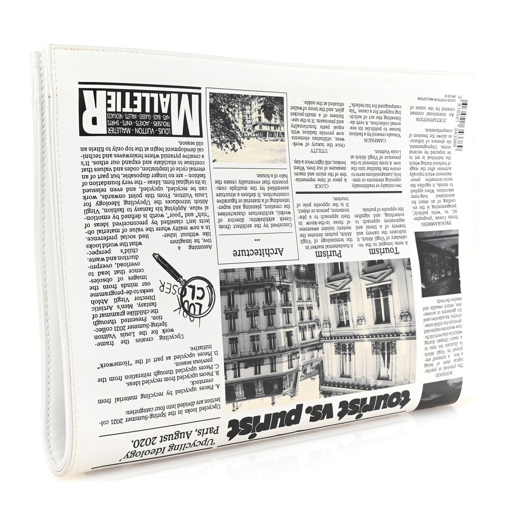 Calfskin Newspaper Print Pouch