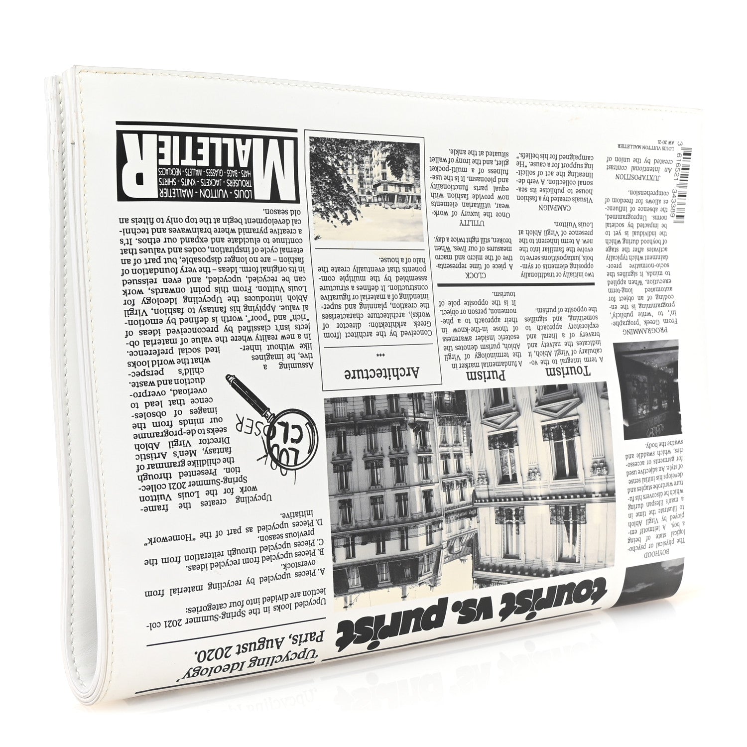 Calfskin Newspaper Print Pouch