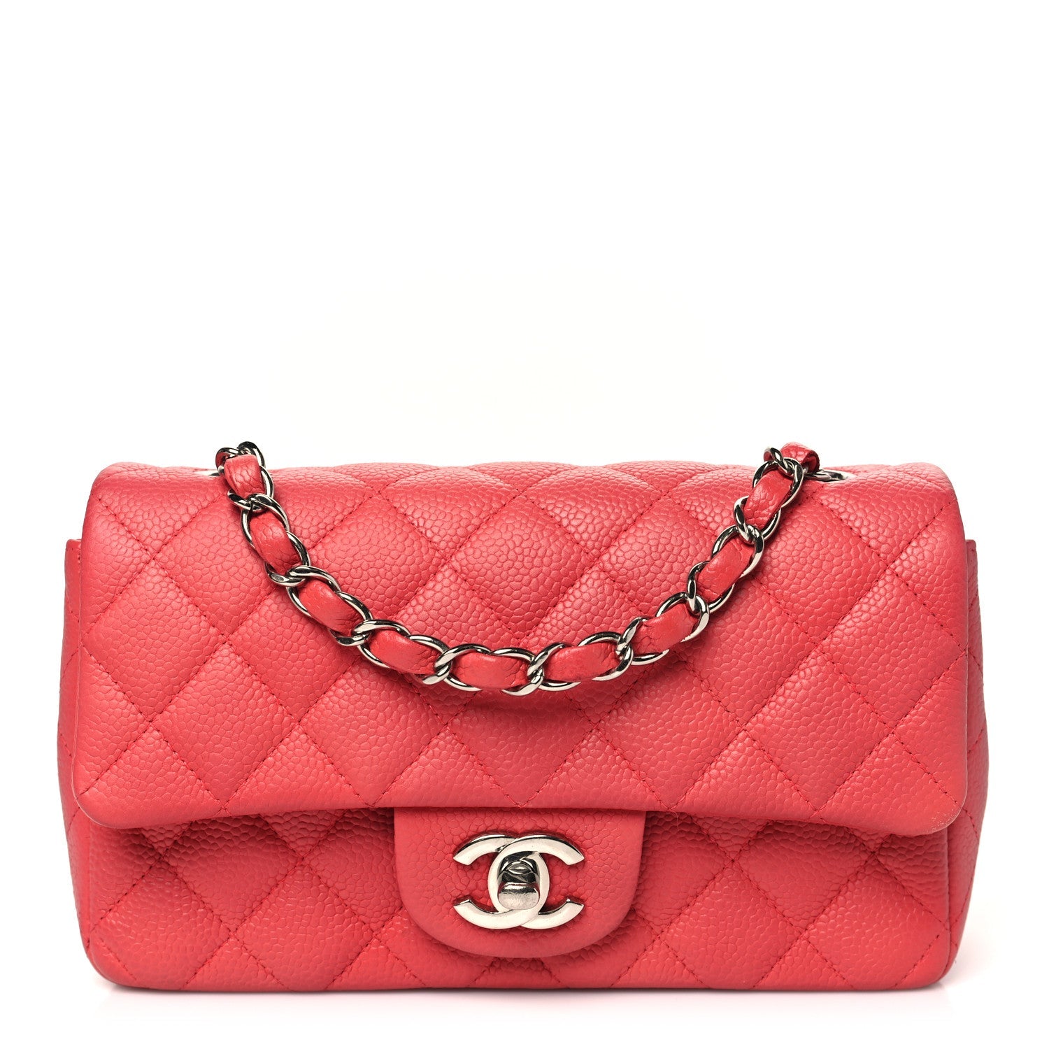 Caviar Quilted Mini Rectangular Flap Dark Pink