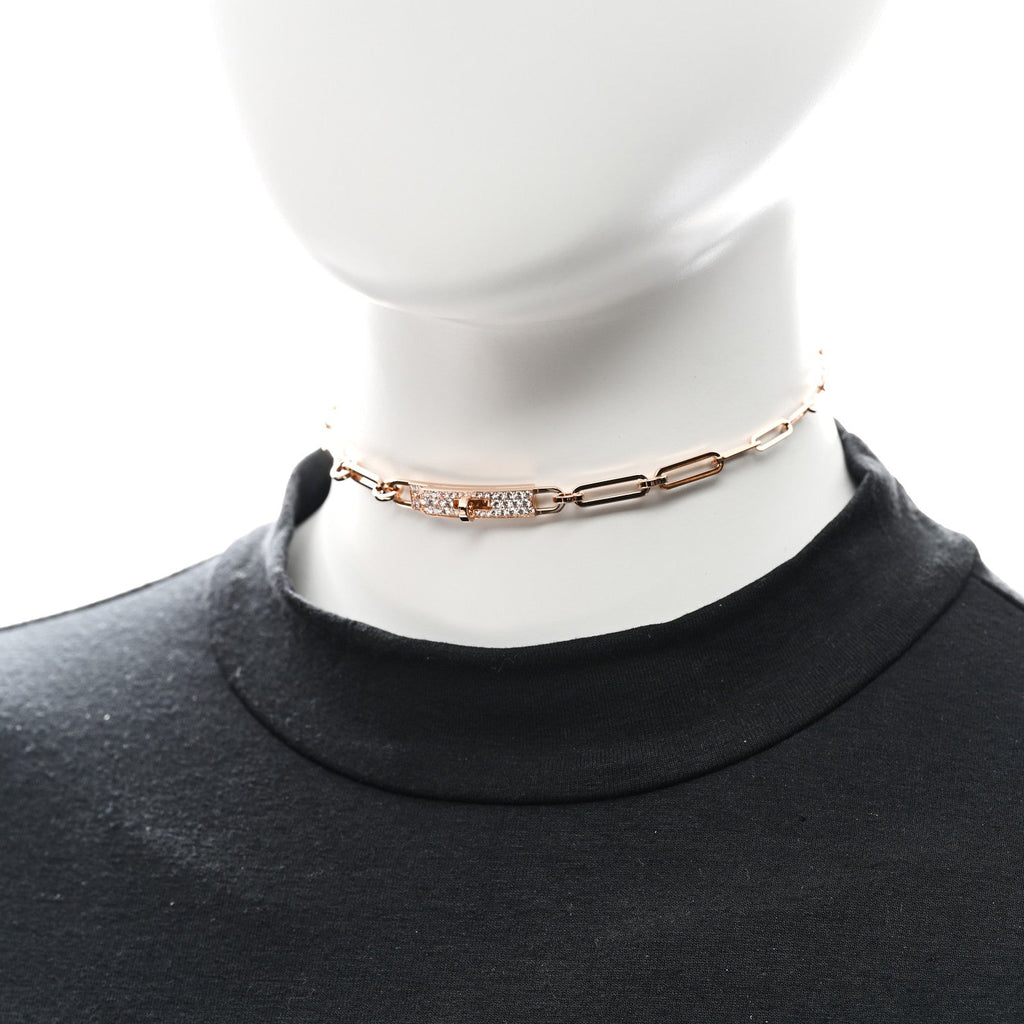 18K Rose Gold Diamond Pave Kelly Chaine Choker Necklace