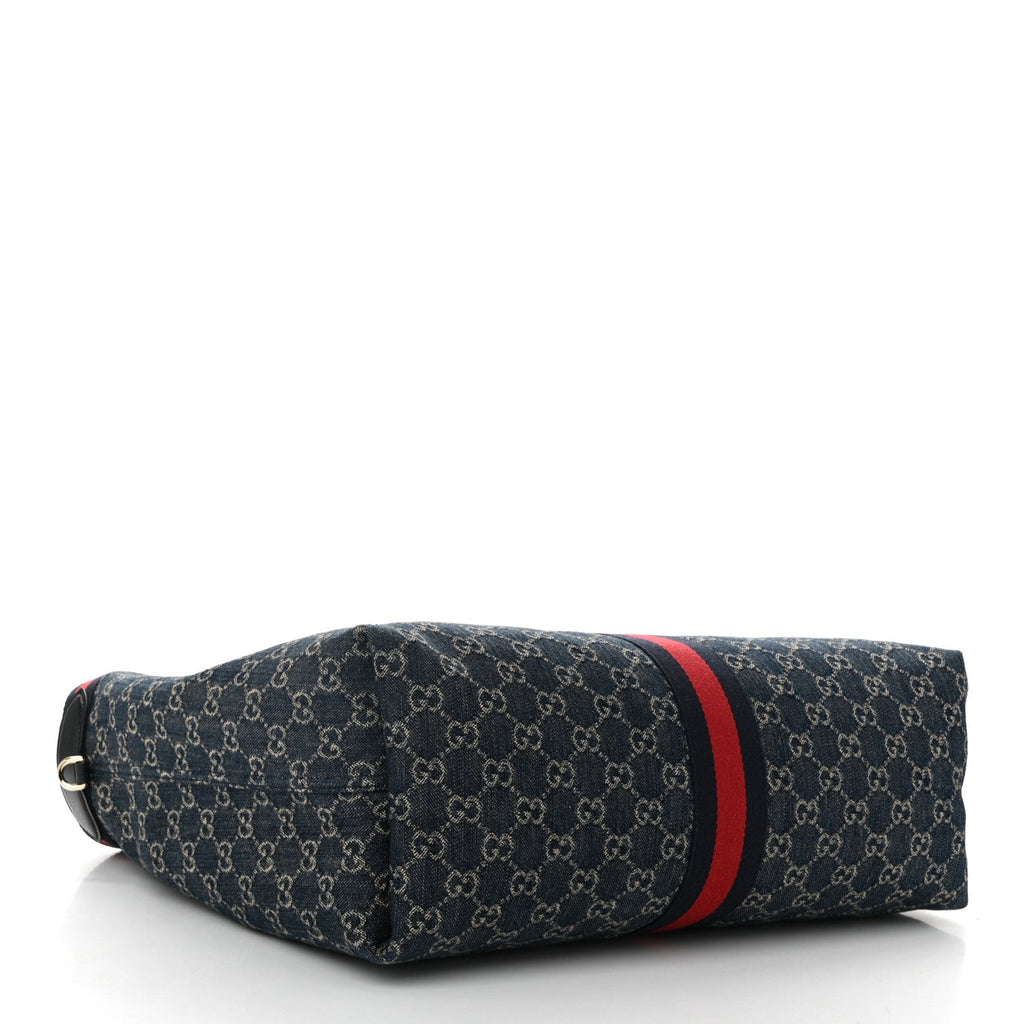 Denim GG Monogram Web Large Giglio Tote Blue