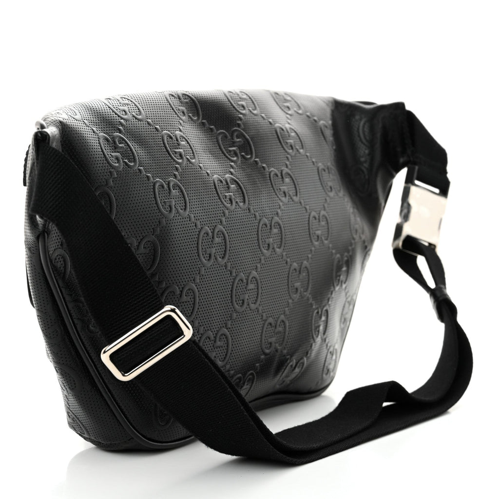 Calfskin GG Tennis Embossed Pocket Belt Bag Black