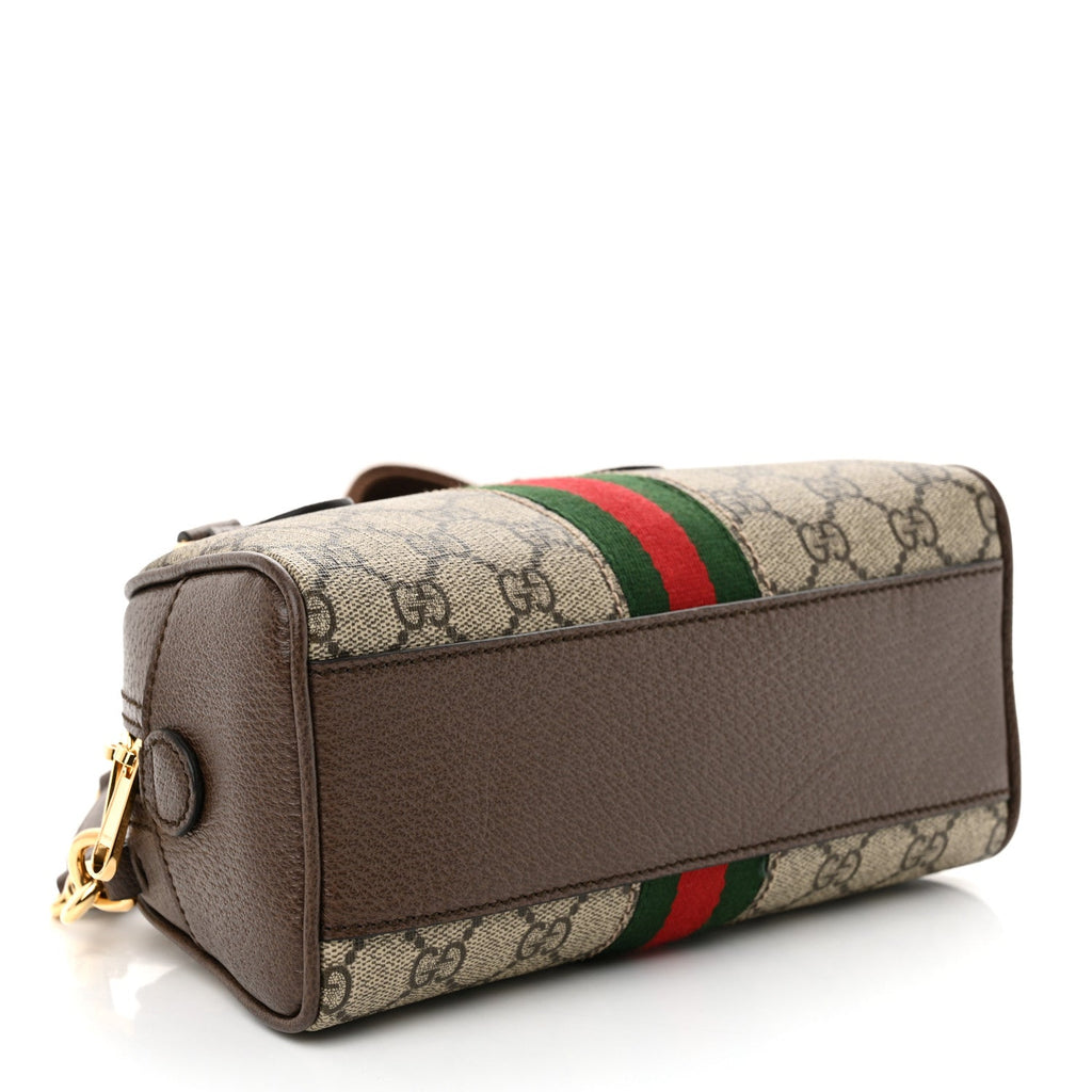 GG Supreme Monogram Textured Dollar Calfskin Web Mini Ophidia Top Handle Bowler Bag Beige Ebony New Acero