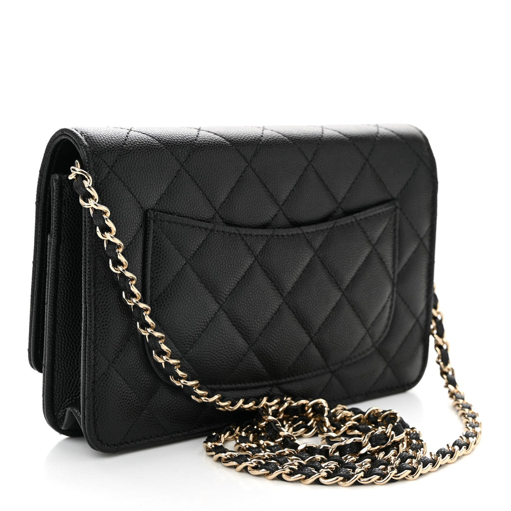 Caviar Quilted Studded CC Wallet on Chain WOC Black