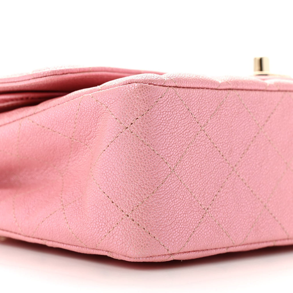 Iridescent Caviar Quilted Medium Double Flap Rose Pink