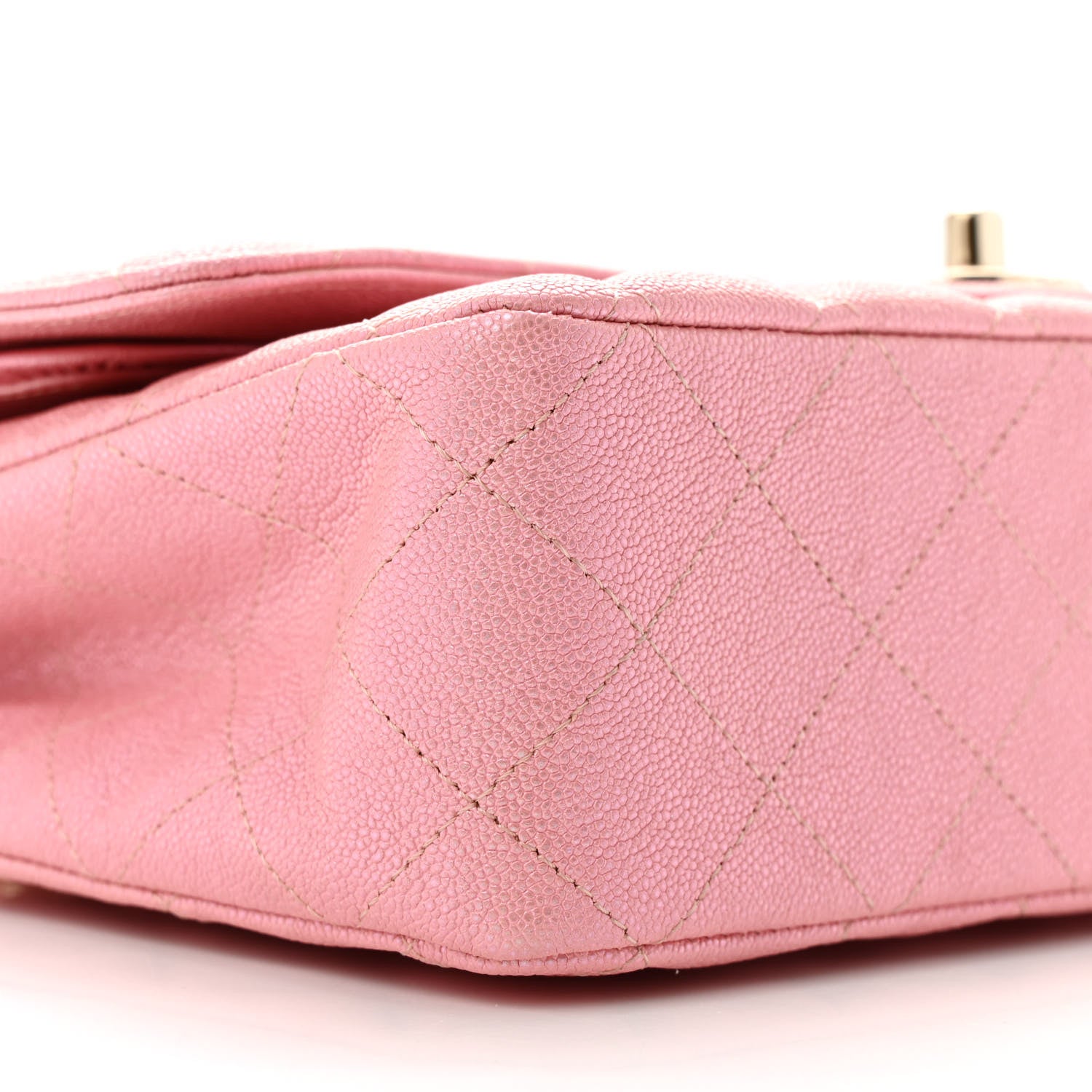 Iridescent Caviar Quilted Medium Double Flap Rose Pink