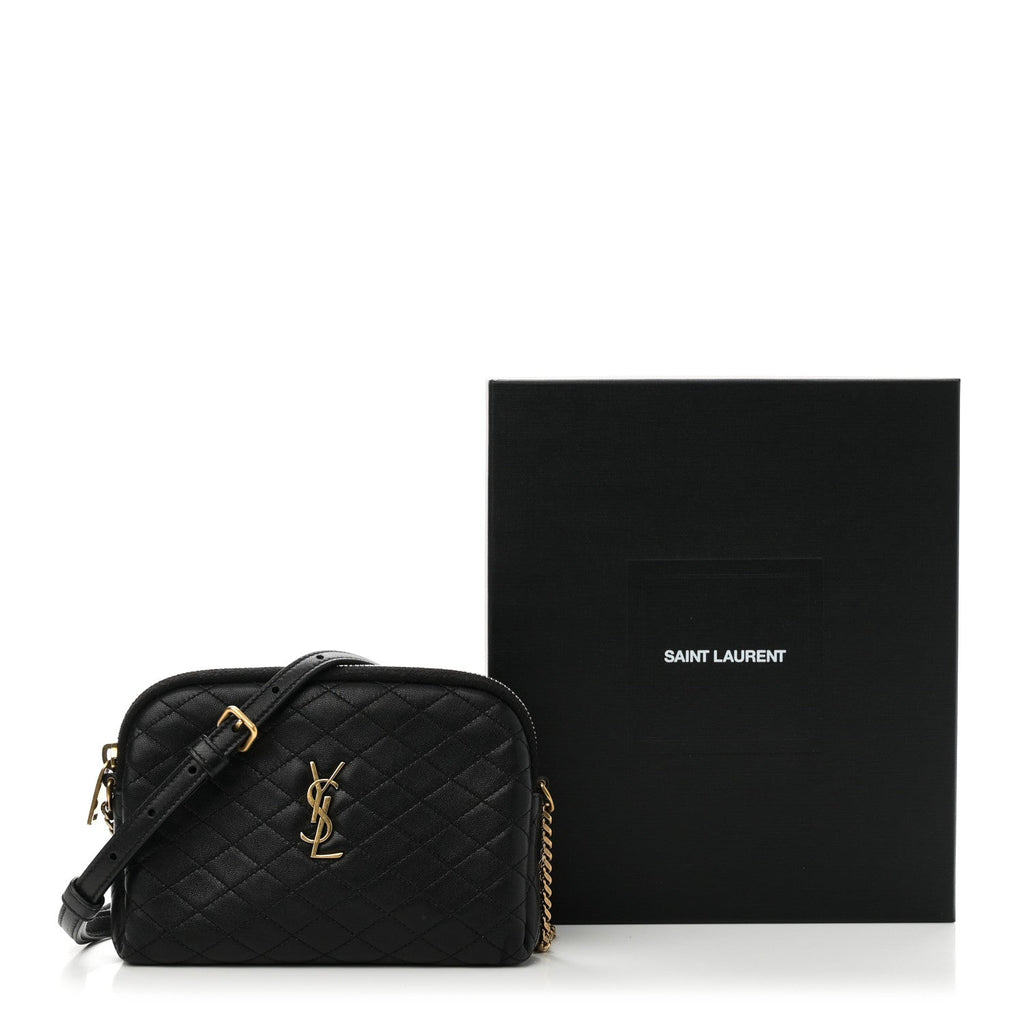 Lambskin Quilted Gaby Zipped Pouch Black