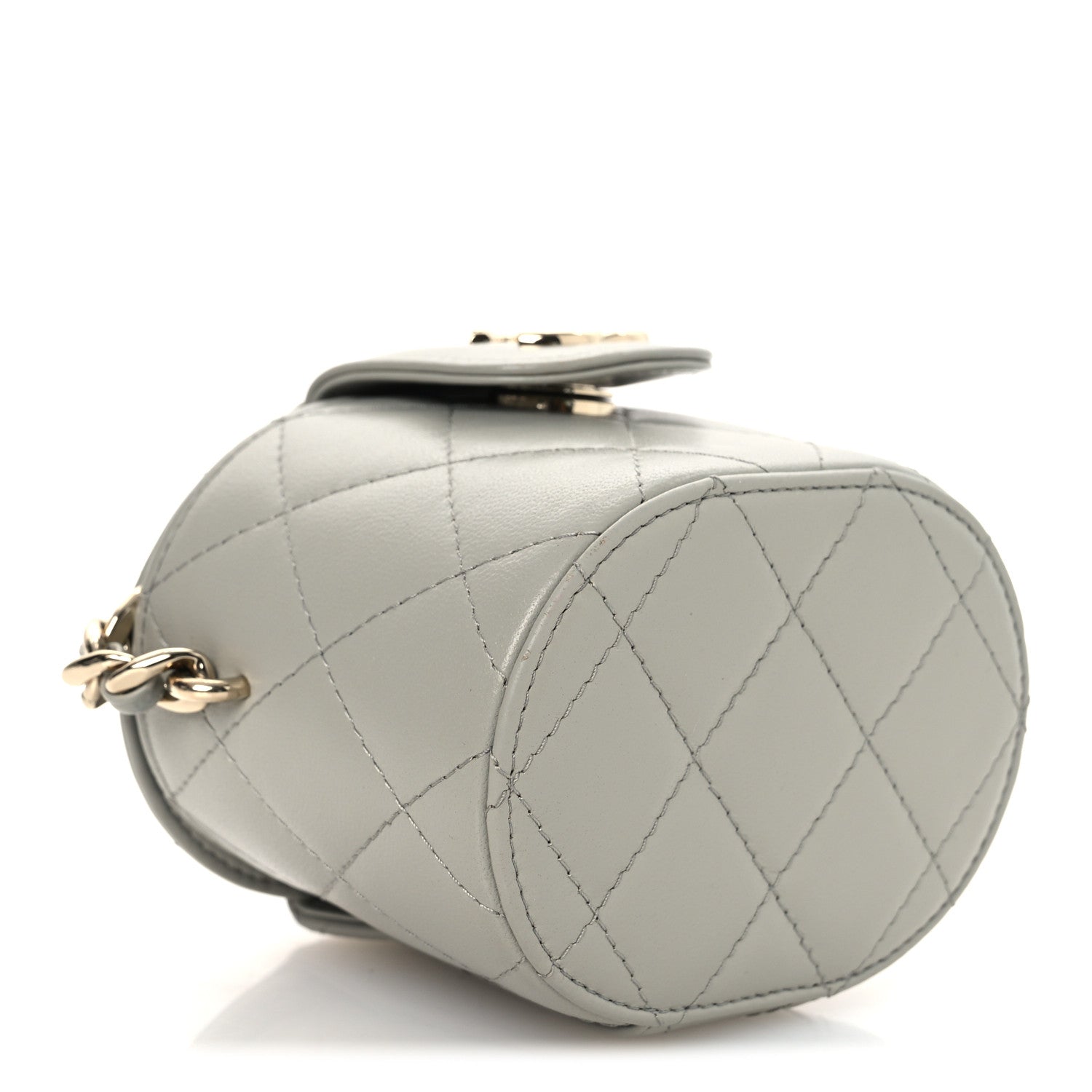 Lambskin Quilted Mini Vanity Case With Chain Grey