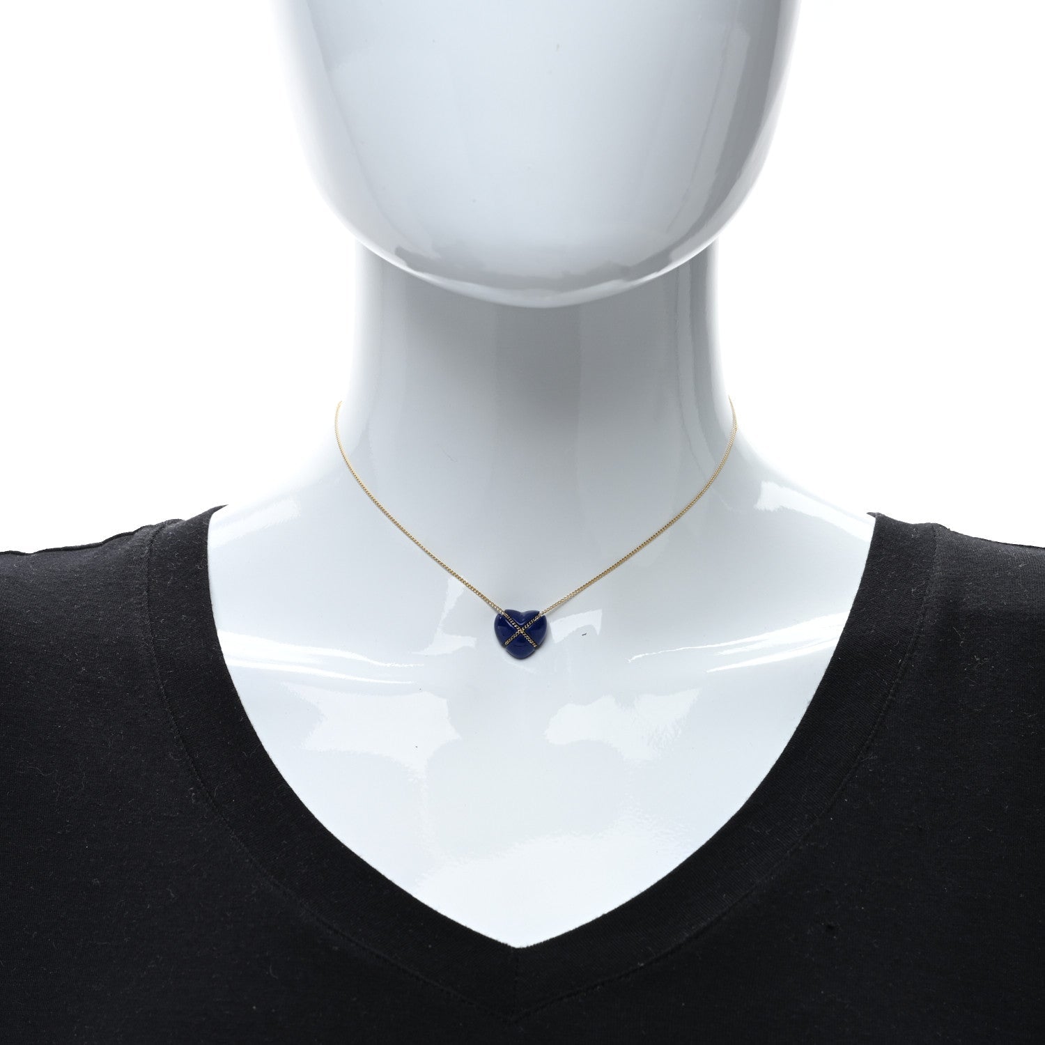 18K Yellow Gold Lapis Lazuli Crossover Heart Pendant Necklace