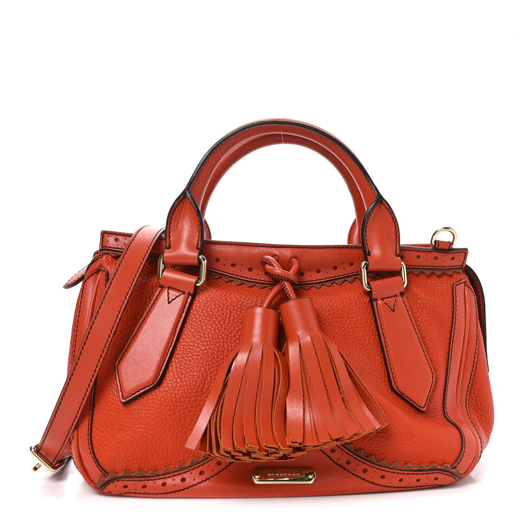 Grainy Calfskin Medium Dennet Brogue Tote Tangerine