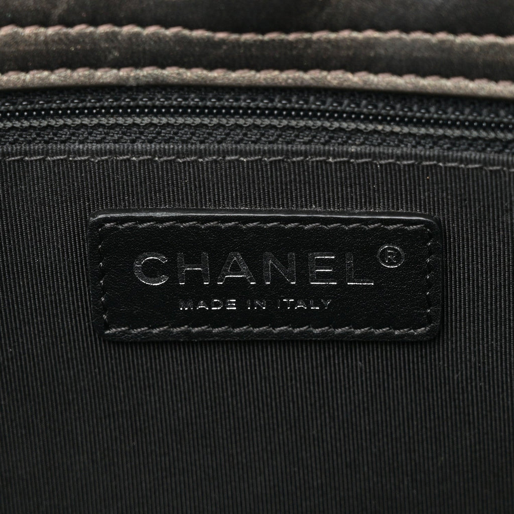 Metallic Goatskin Quilted Medium Rock In Rome Tote Charcoal