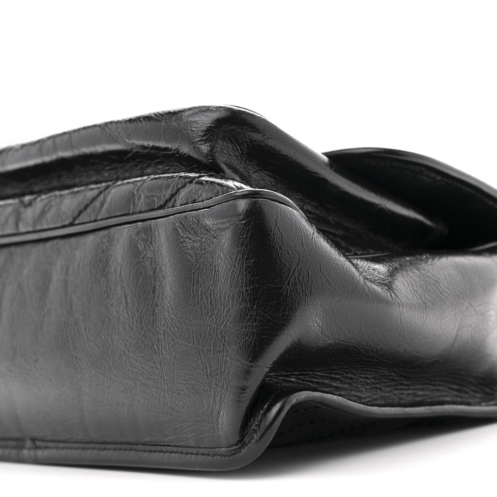 Crinkled Calfskin Matelasse Monogram Medium Niki Chain Satchel Black