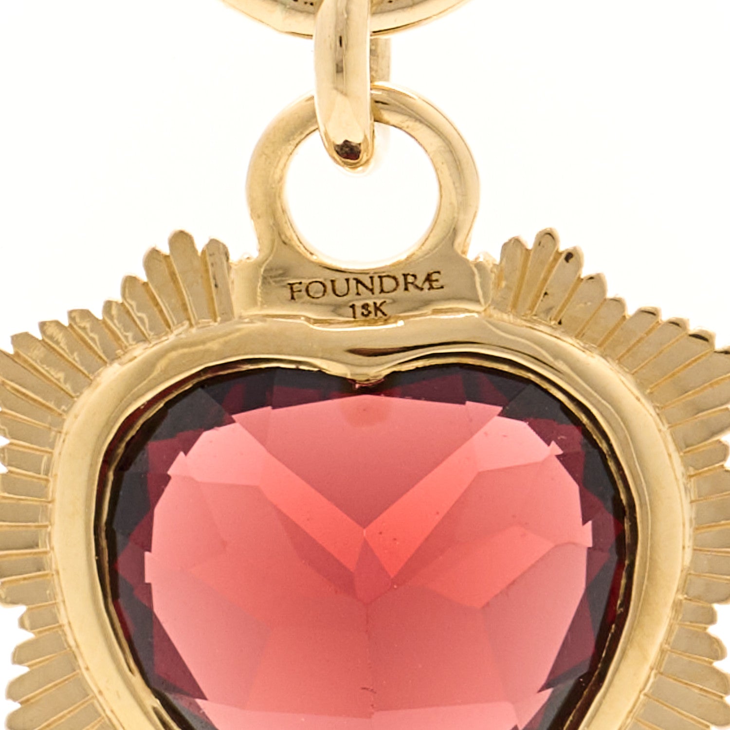 18K Yellow Gold Garnet Heart Love Miniature Medallion Belcher Chain Necklace