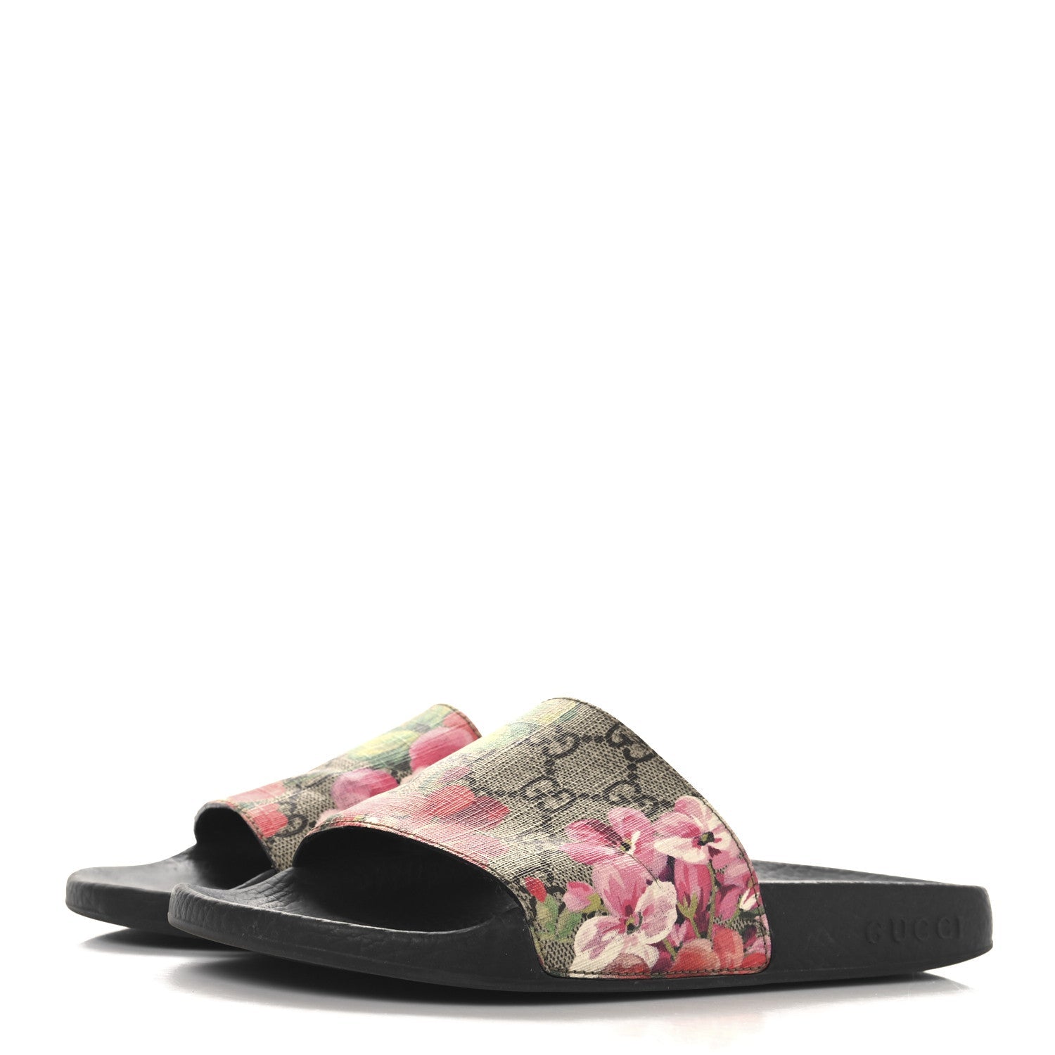 GG Supreme Monogram Blooms Slide Sandals 37 Beige Multicolor