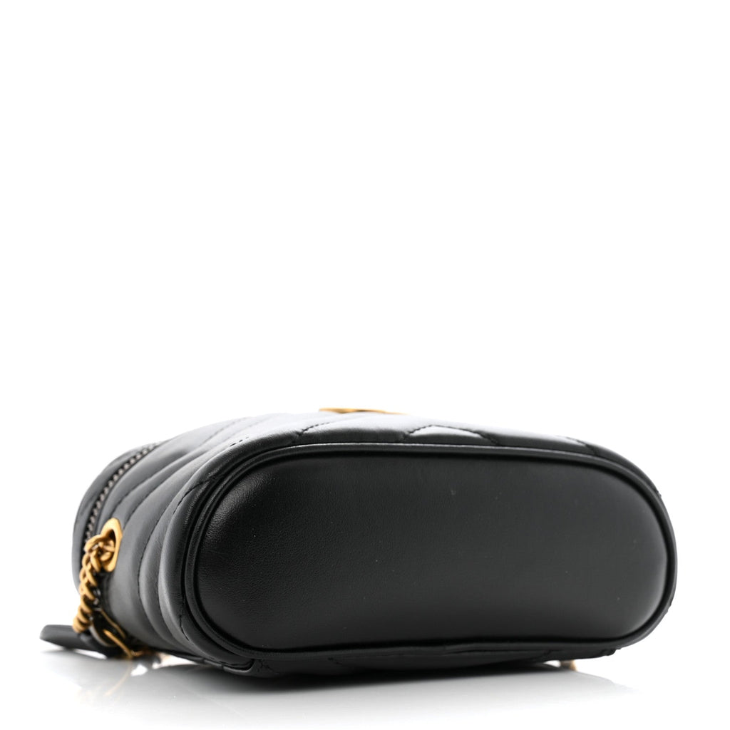 Calfskin Matelasse Chevron Mini GG Marmont Top Handle Bag Black