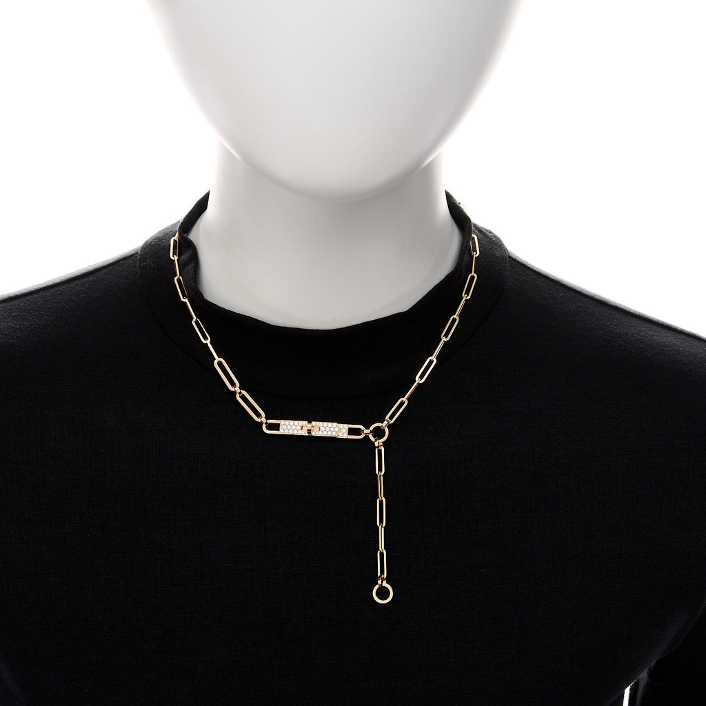 18K Rose Gold Diamond Pave PM Kelly Chaine Lariat Necklace ST