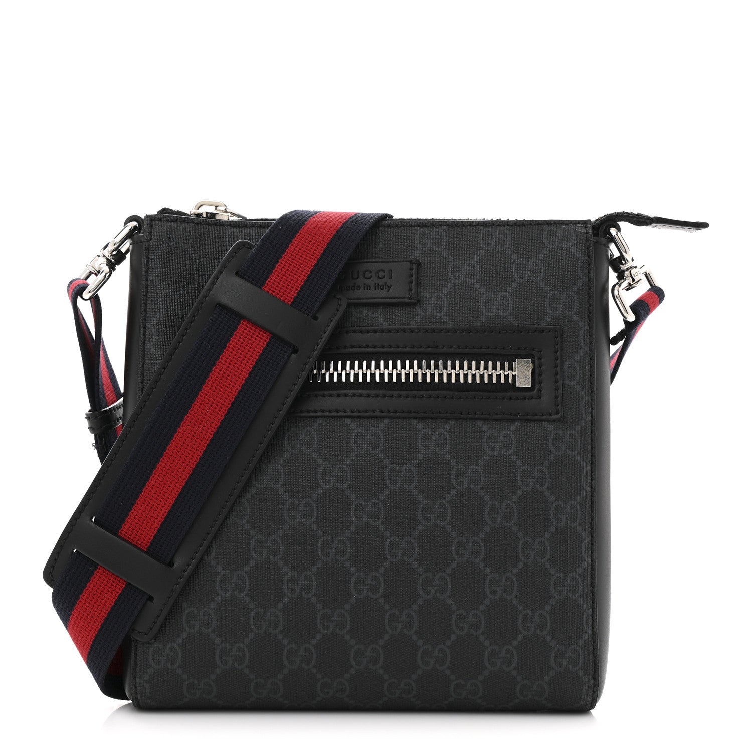 GG Supreme Monogram Web Small Flat Messenger Bag Black Grey