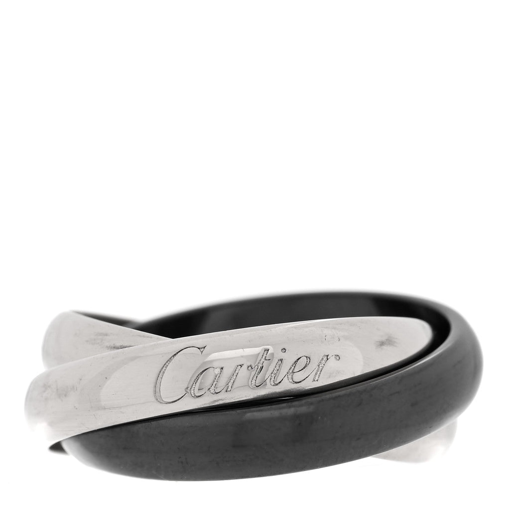18K White Gold Black Ceramic Trinity Ring 50 5.25