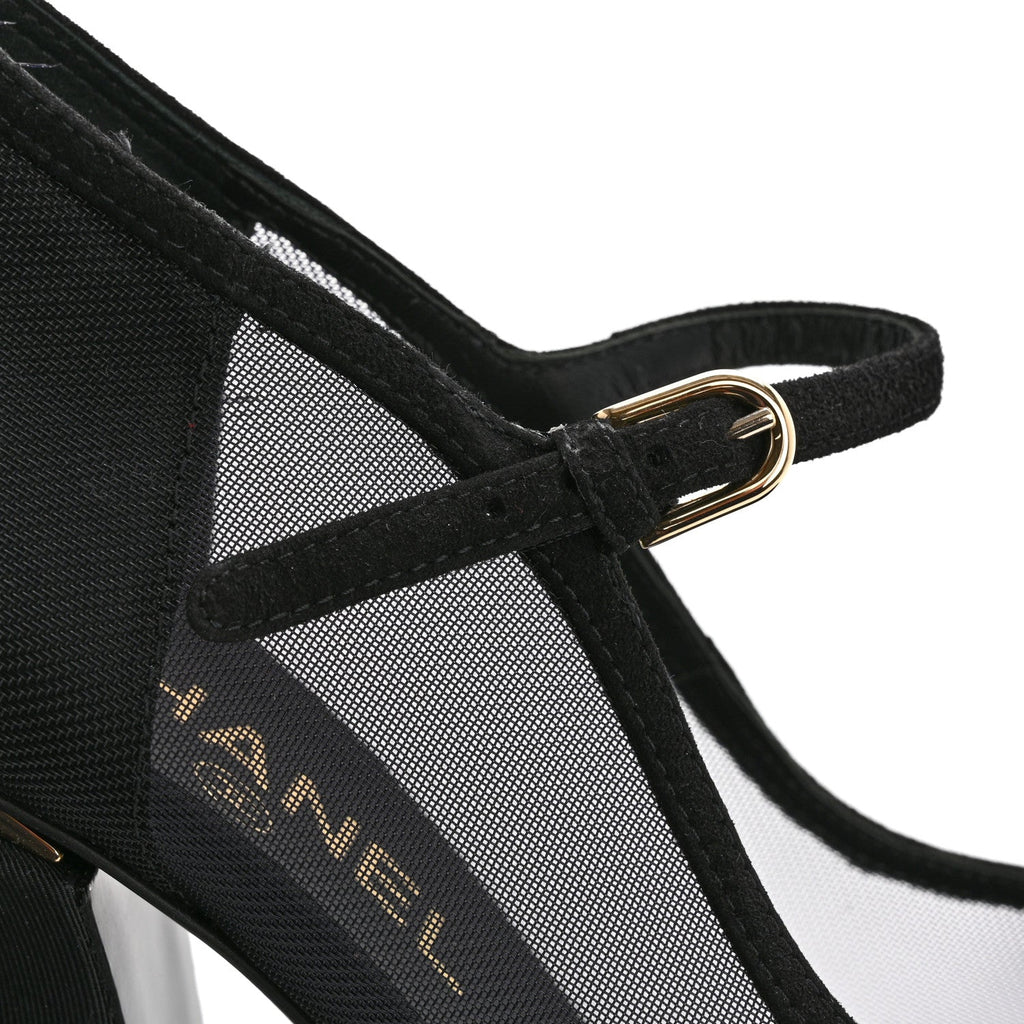 Mesh Suede Grosgrain Pearls Cap Toe Mary Jane Pumps  37.5 Black