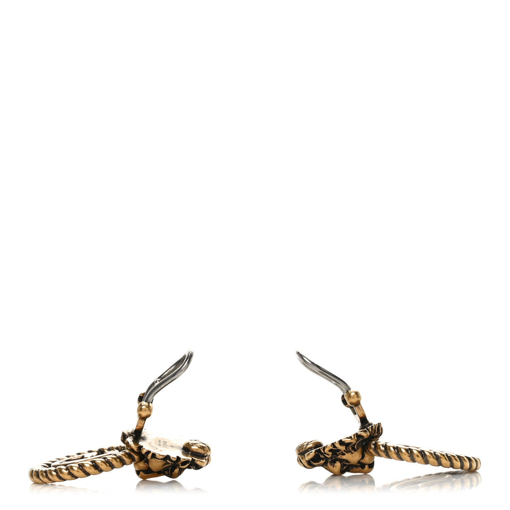 Metal Double G Lion Head Clip On Earrings Aged Gold