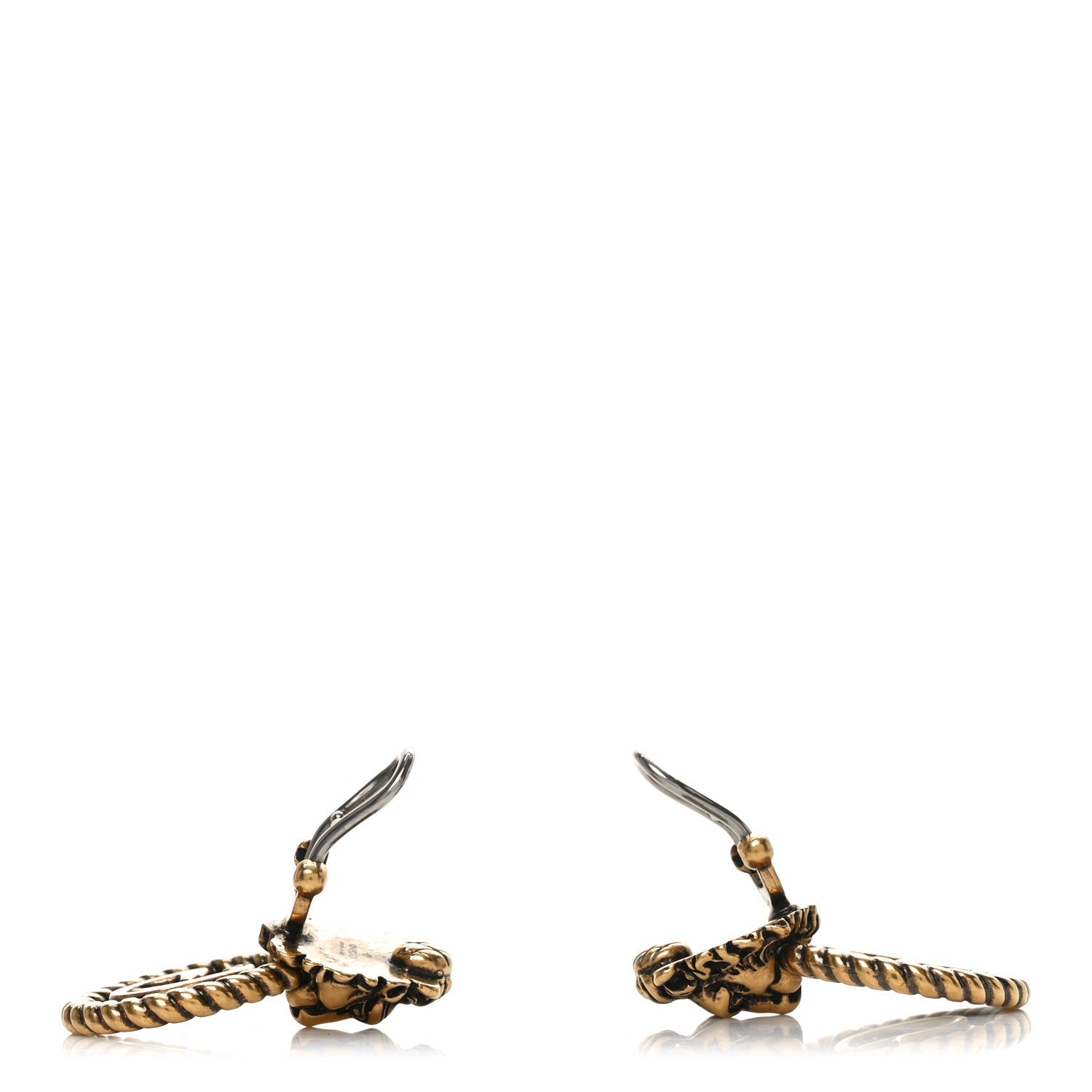 Metal Double G Lion Head Clip On Earrings Aged Gold