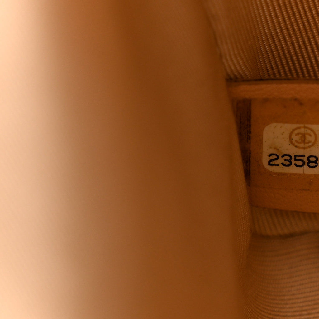 Grained Calfskin Quilted Medium Label Click Flap Bag Beige