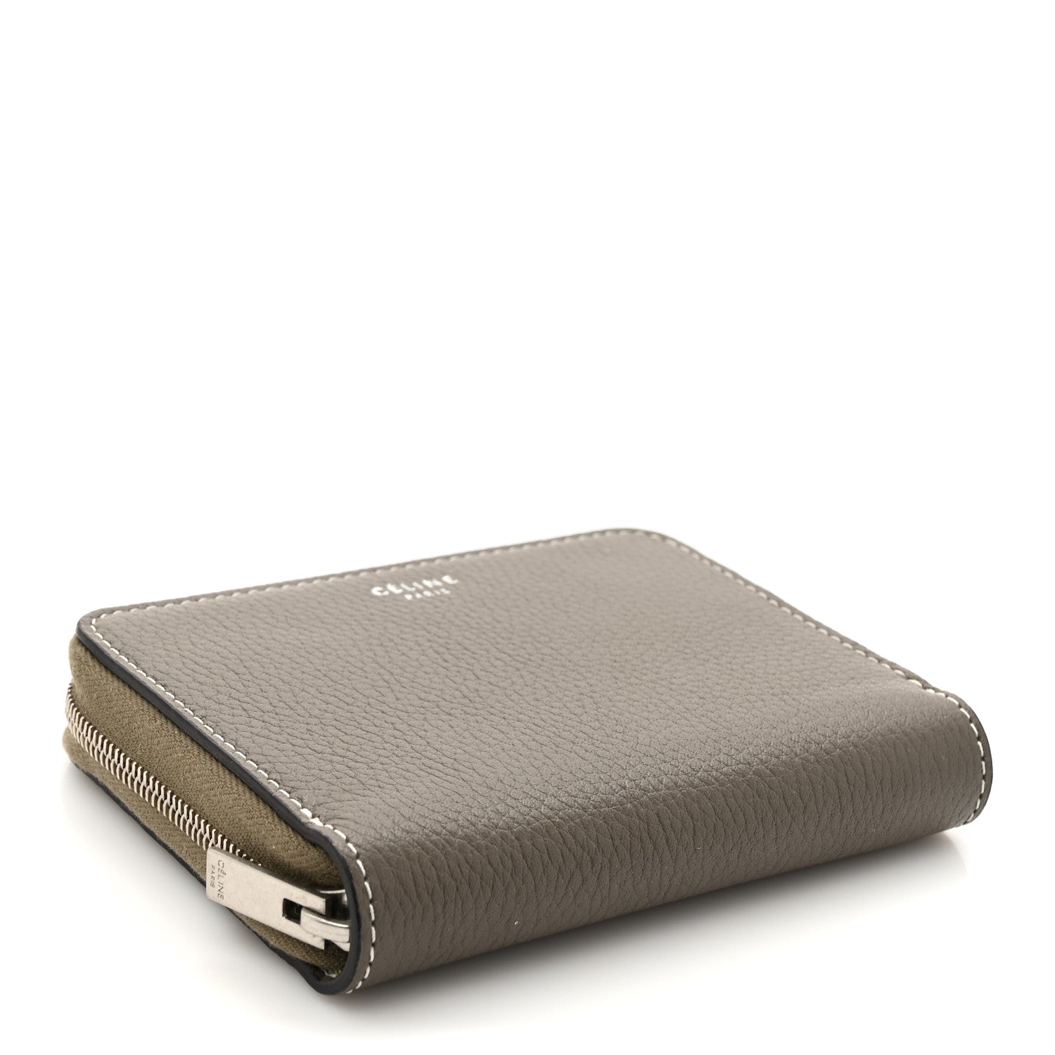 Grained Calfskin Compact Zipped Wallet Souris