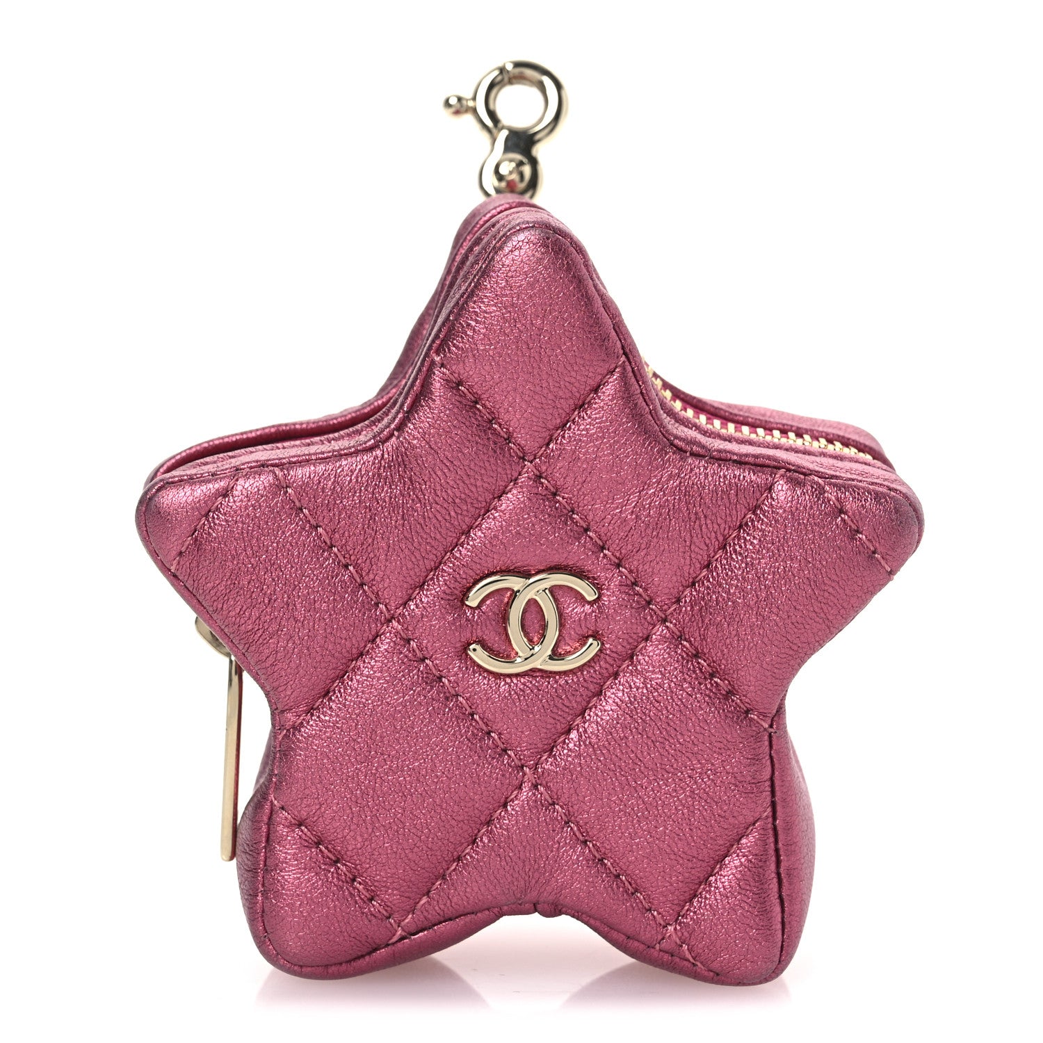 Metallic Lambskin Walk Of Fame Star Clip On Coin Purse Pink